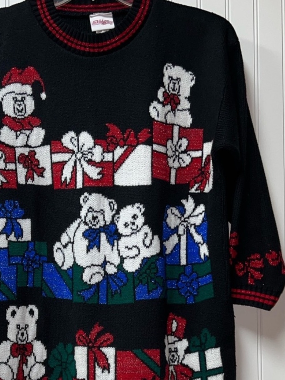 90s Holiday Time Teddy Bear Christmas Sweater M Vintage